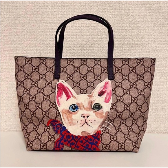 Gucci Beige and Black Cat Print Tote - Picture 1 of 13